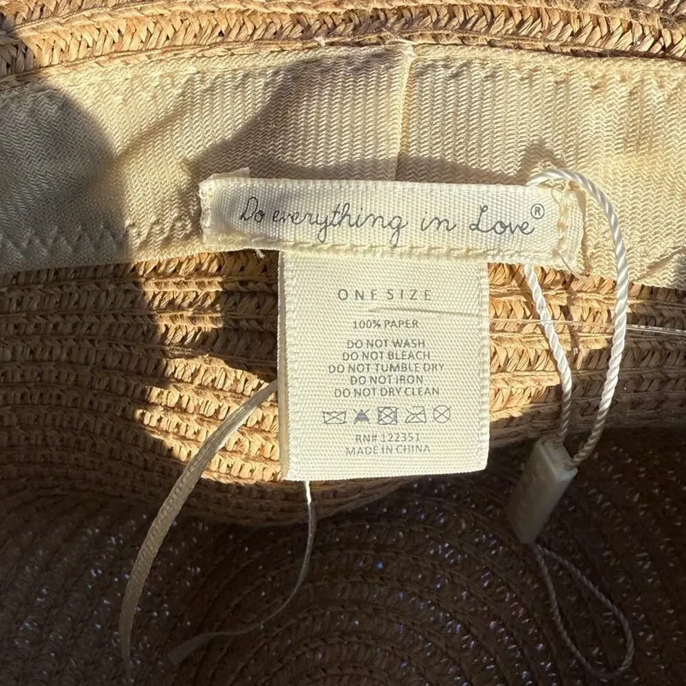 Paper Sun Hat Tan with Orange Band Adjustable